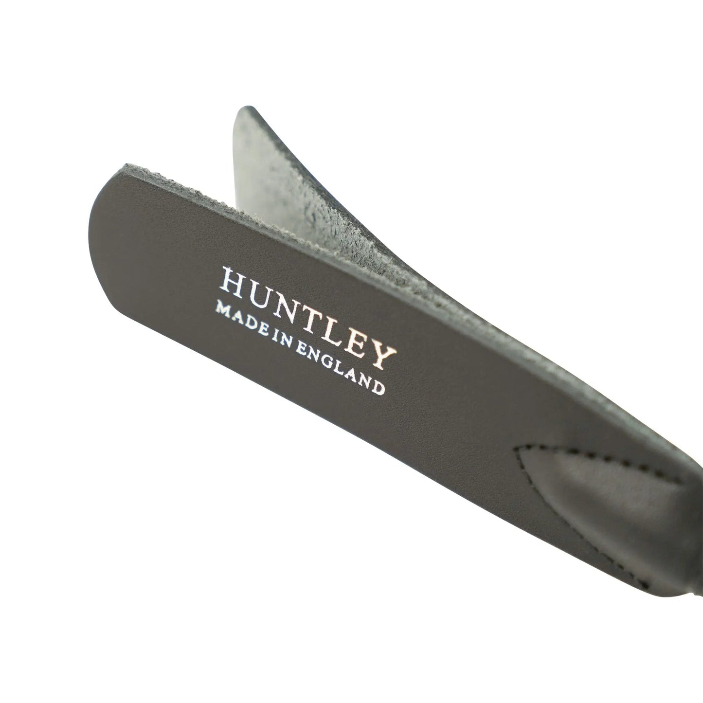 Huntley pocket knife with leather sheath on a white background