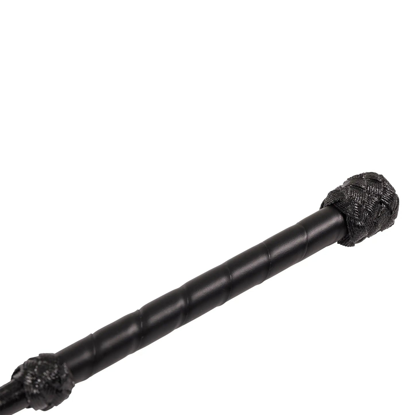 Black metal rod with textured ends on a white background