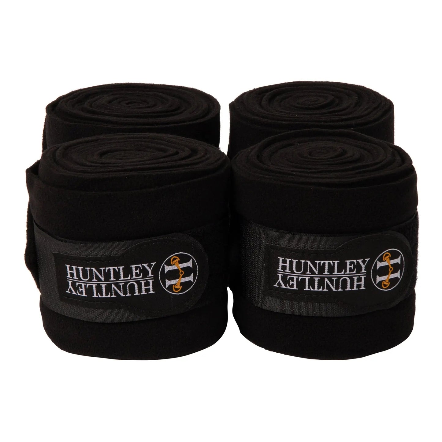 Four rolls of black Huntley bandage on a white background