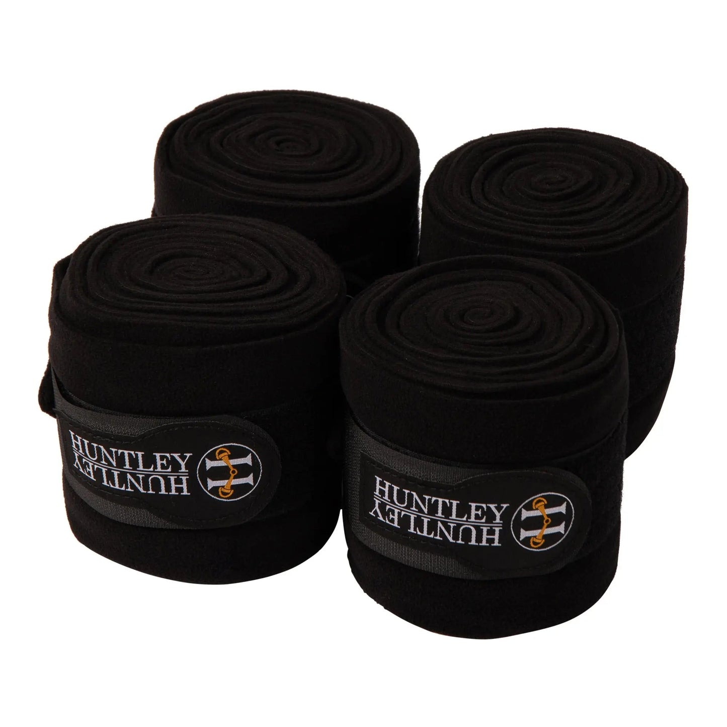 Four rolls of black Huntley bandage on a white background