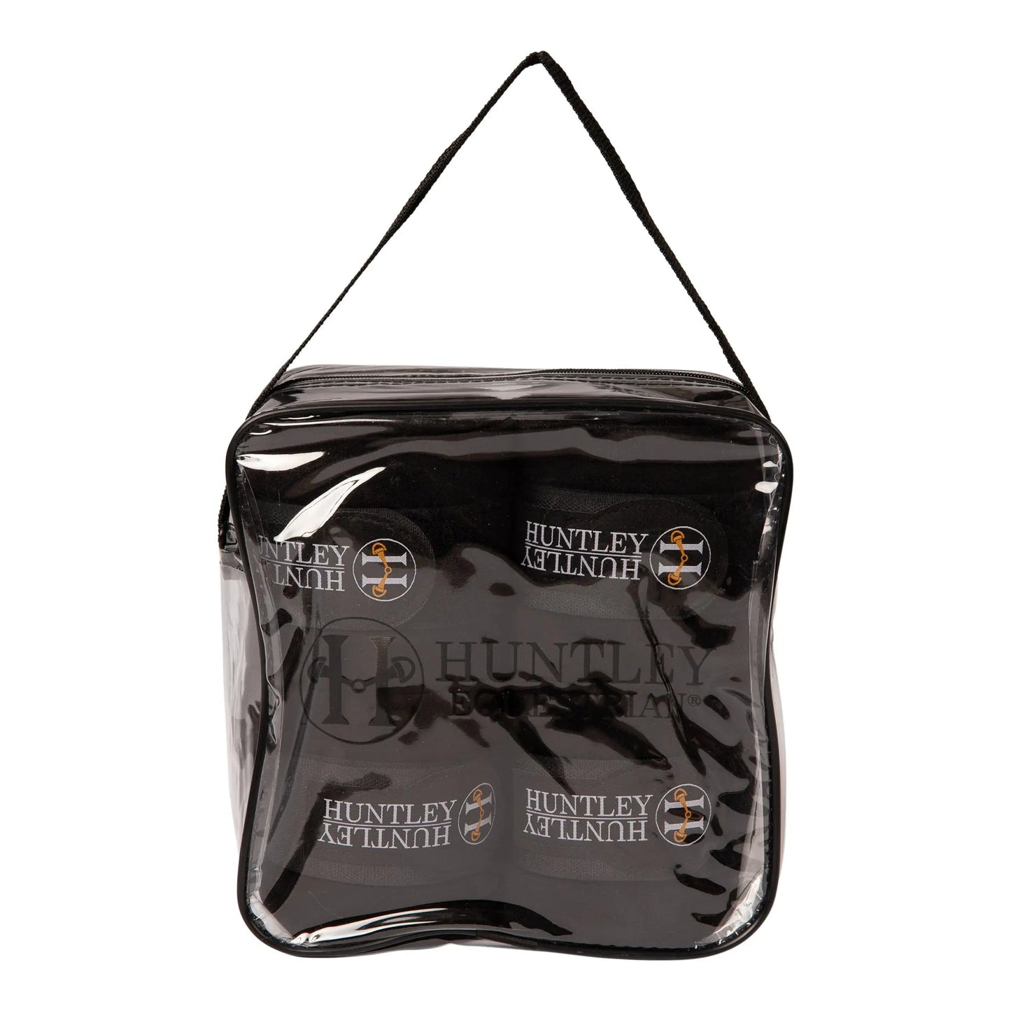 Black glossy bag with 'Huntley & Palmers' branding on a white background
