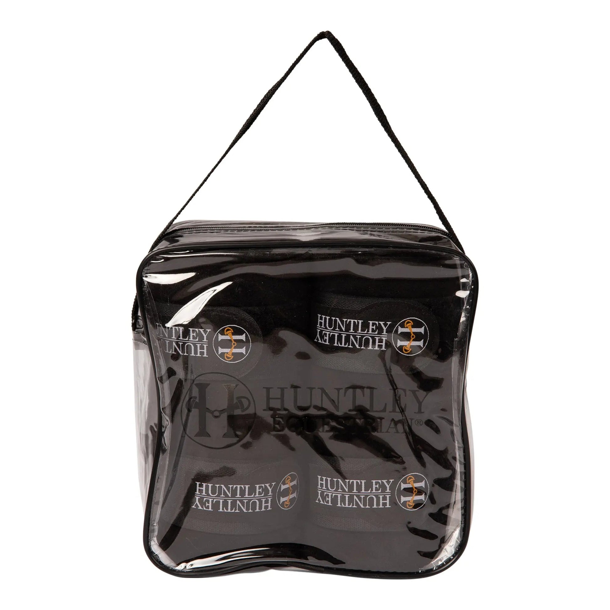 Black glossy bag with 'Huntley & Palmers' branding on a white background