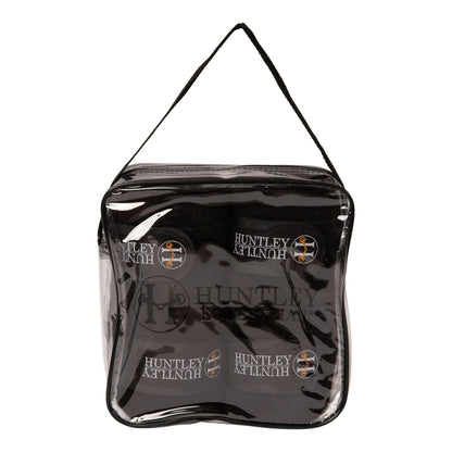 Black glossy bag with 'Huntley & Palmers' branding on a white background