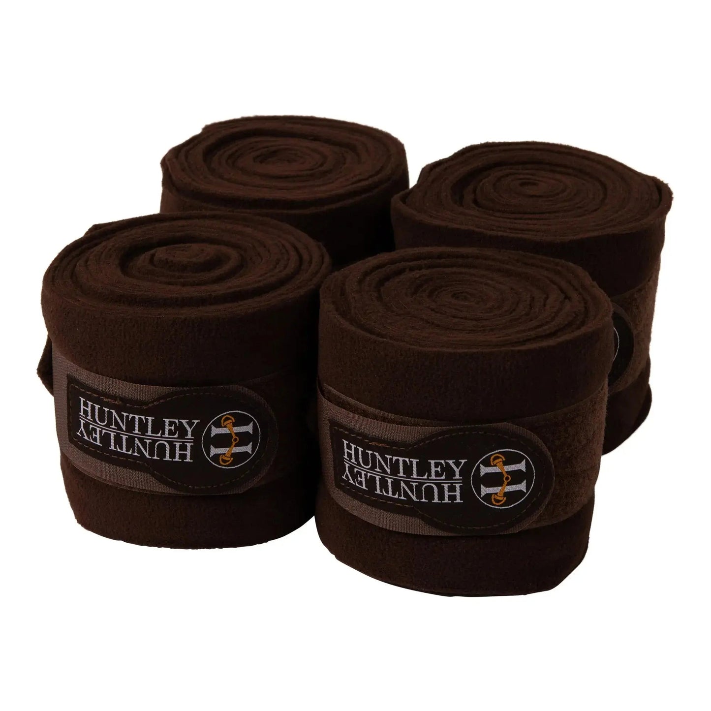 Four brown Huntley bandages on a white background