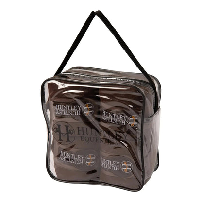 Clear plastic bag with 'Huntley' branding on a white background