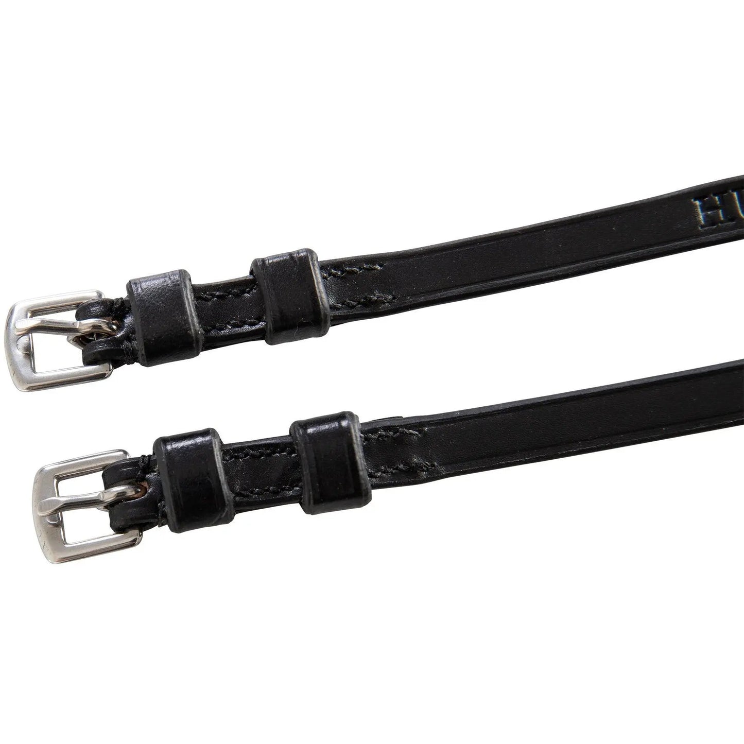 Two black leather belts with silver buckles on a white background