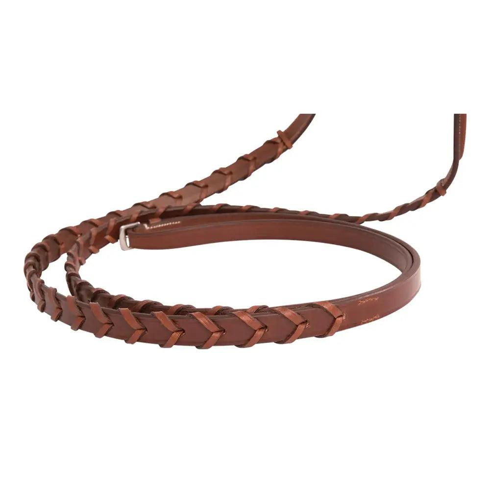 Brown braided leather belt on a white background
