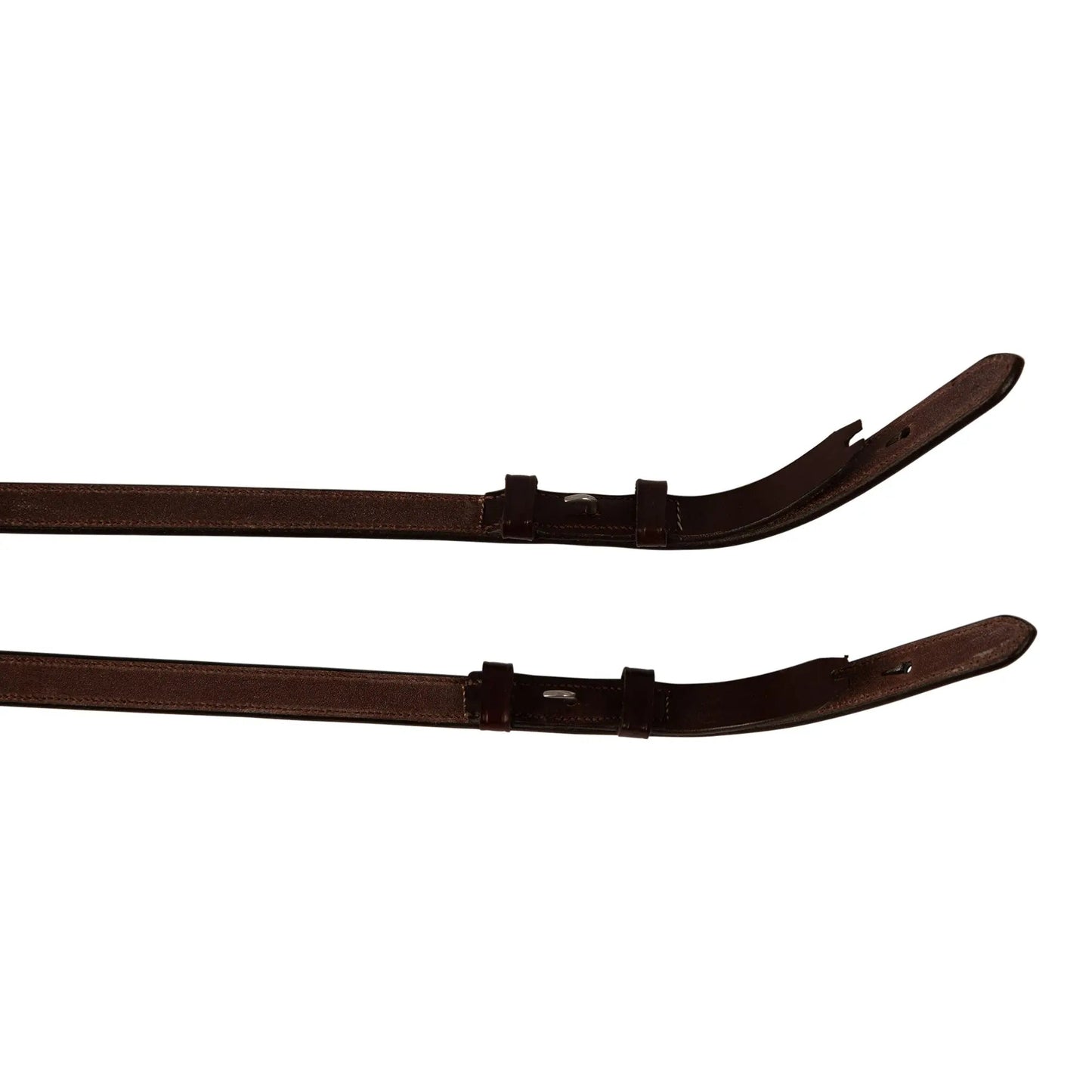 Two brown leather belts on a white background