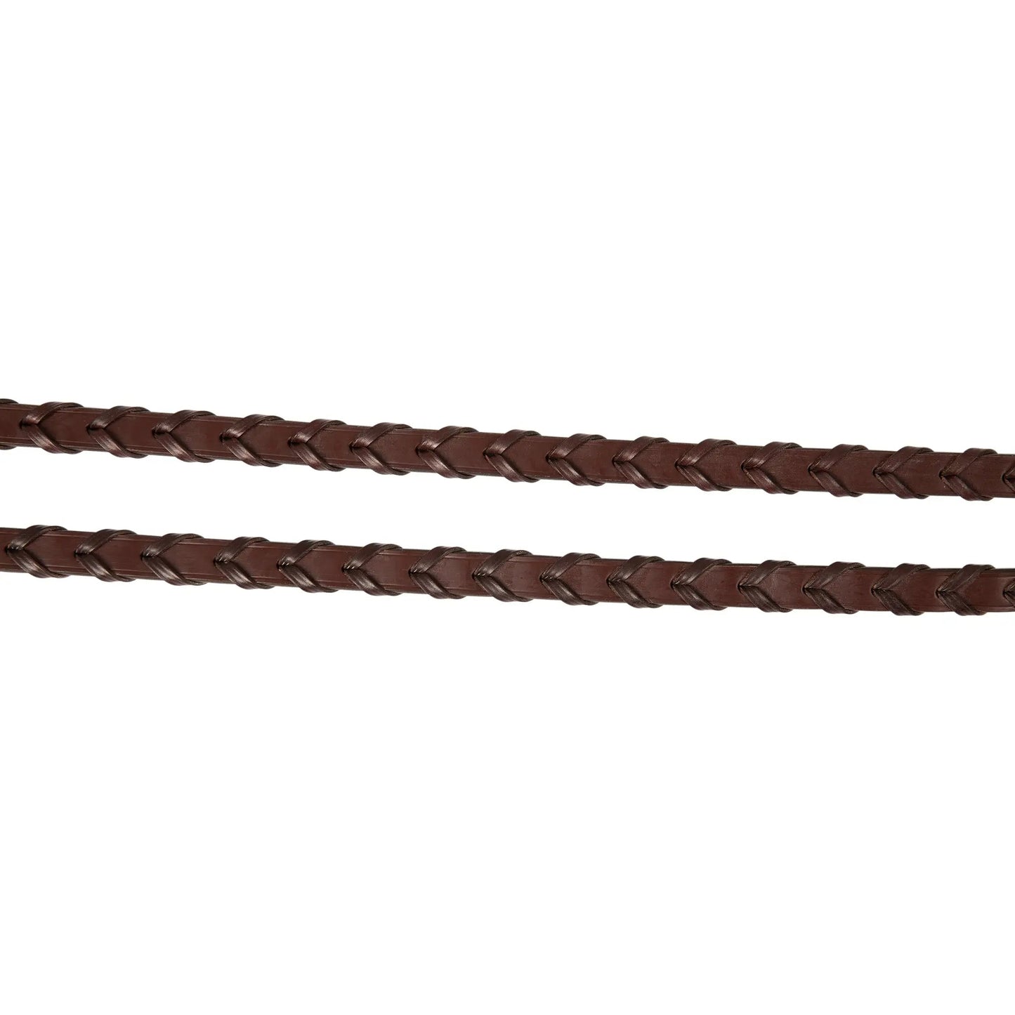 Brown braided leather strap on a white background