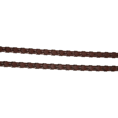 Brown braided leather strap on a white background