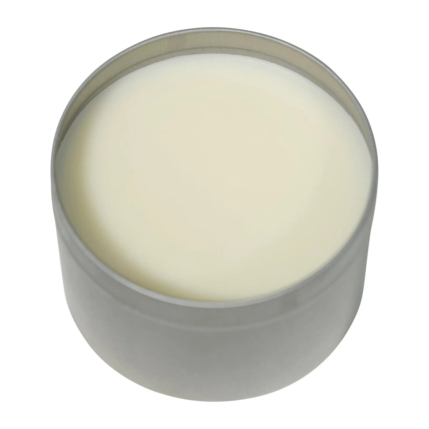 Tin of white cream on a white background