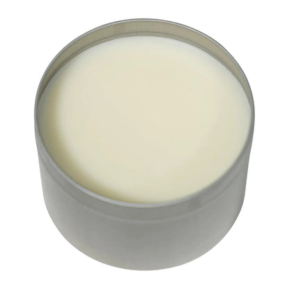 Tin of white cream on a white background