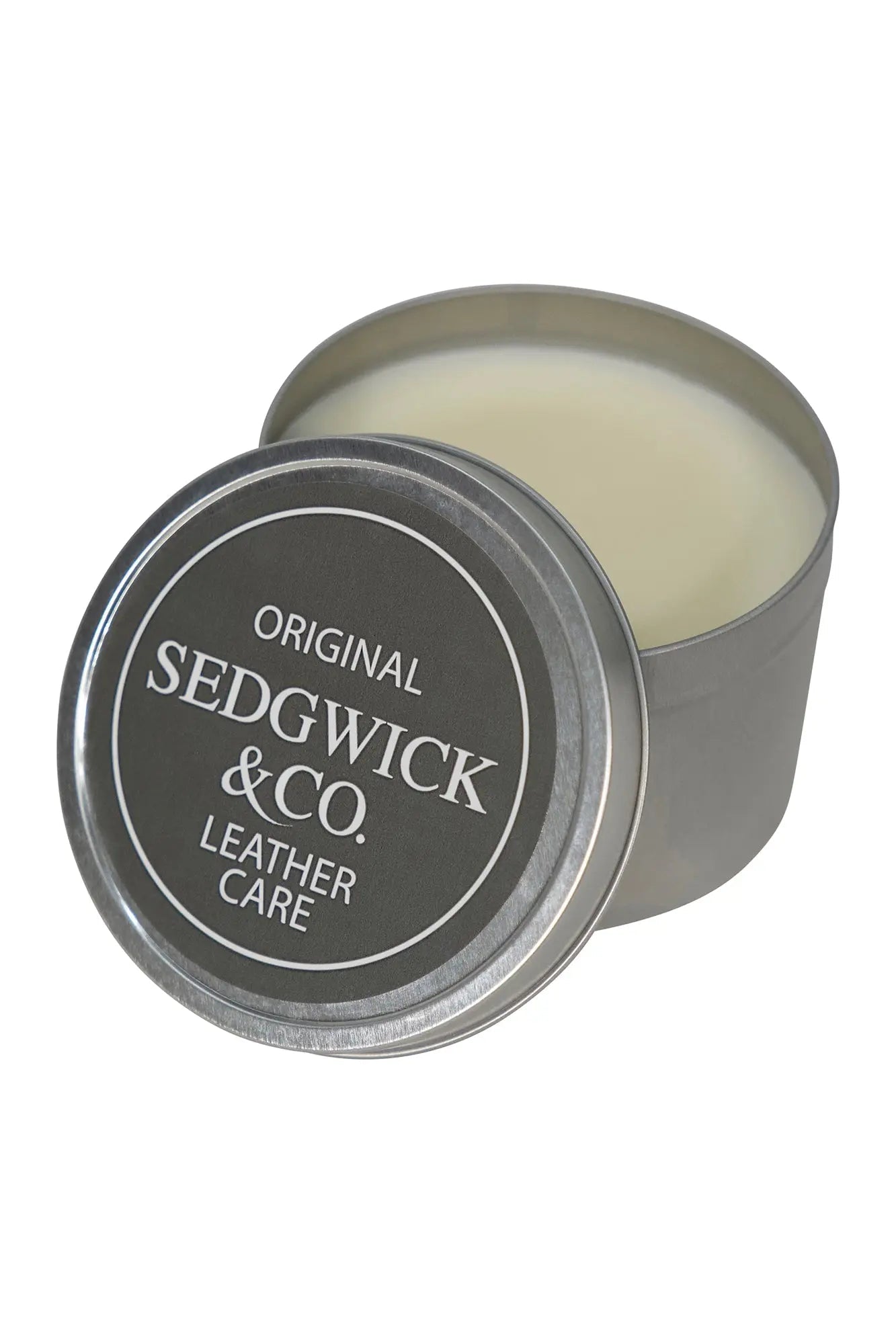 Sedgwick & Co. leather care product in a metal tin on a white background