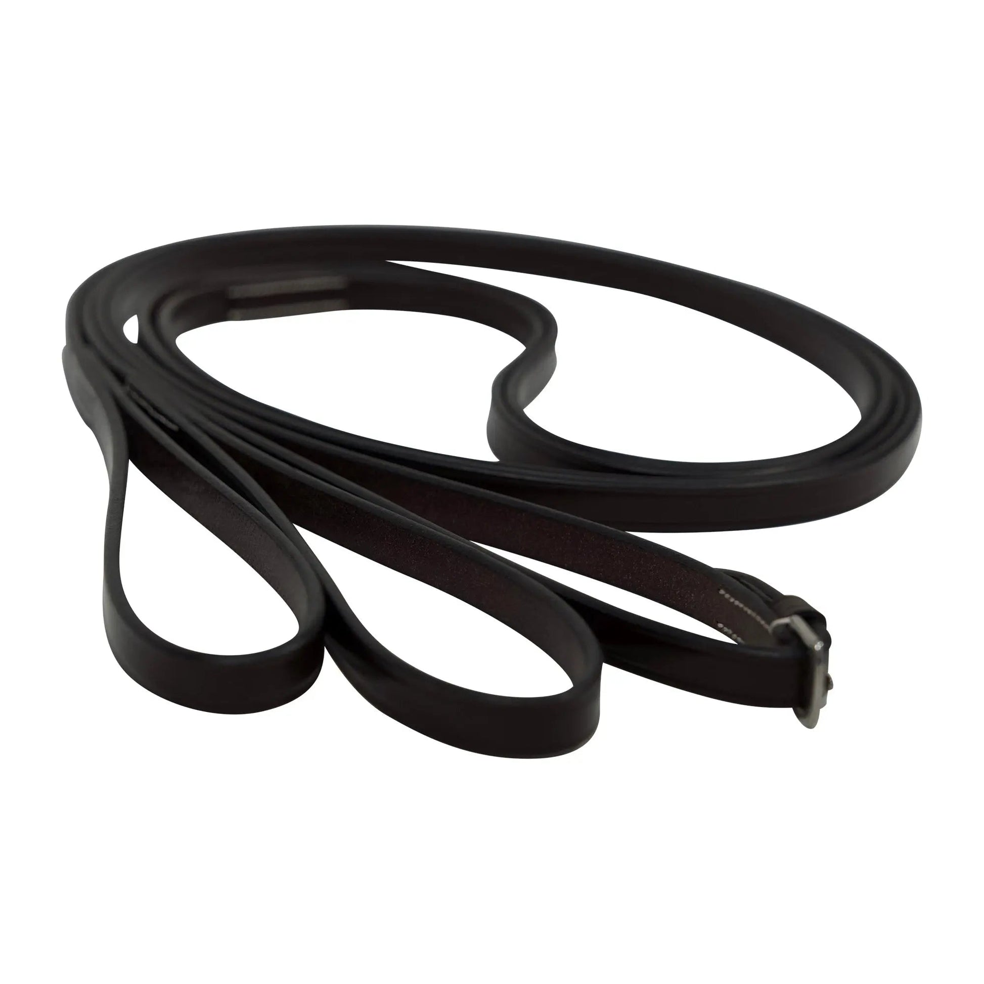 Black leather dog leash on a white background