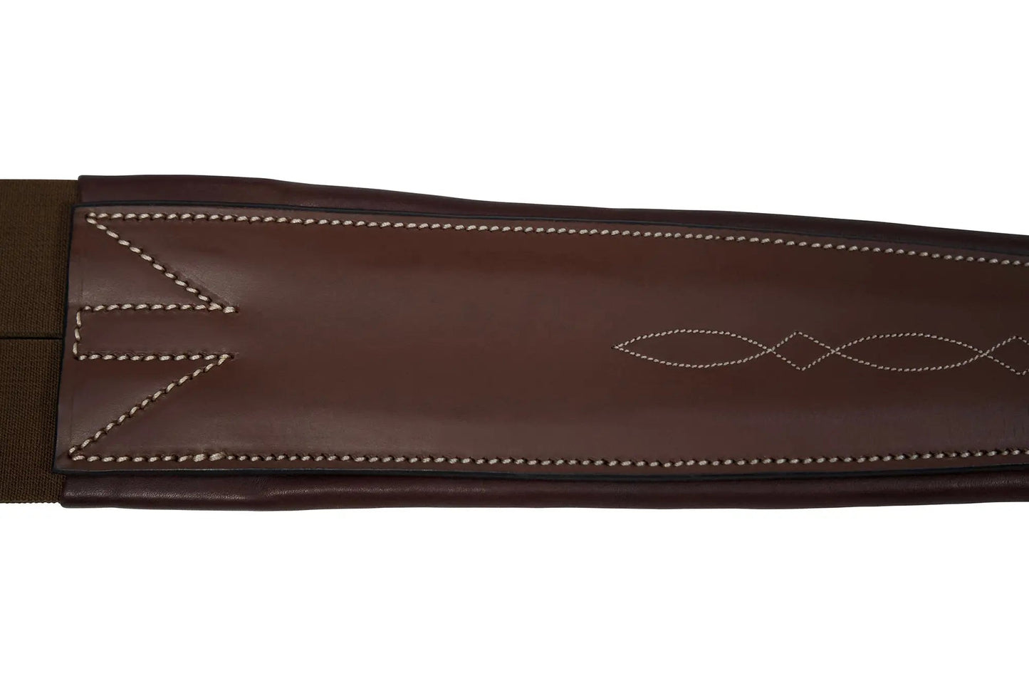 Brown leather belt with white stitching on a white background