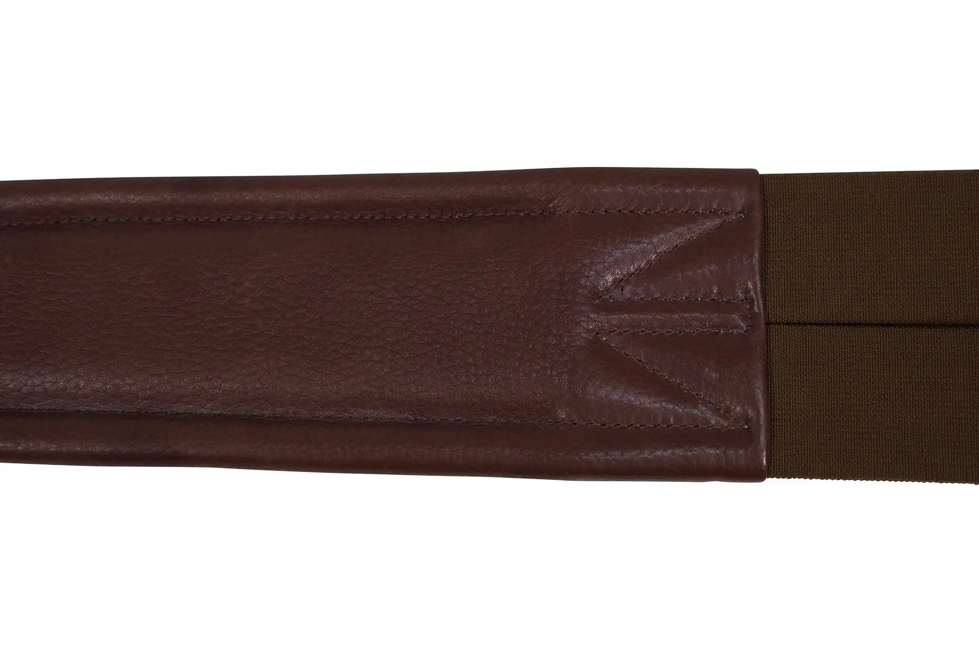 Brown belt with a leather patch on a white background