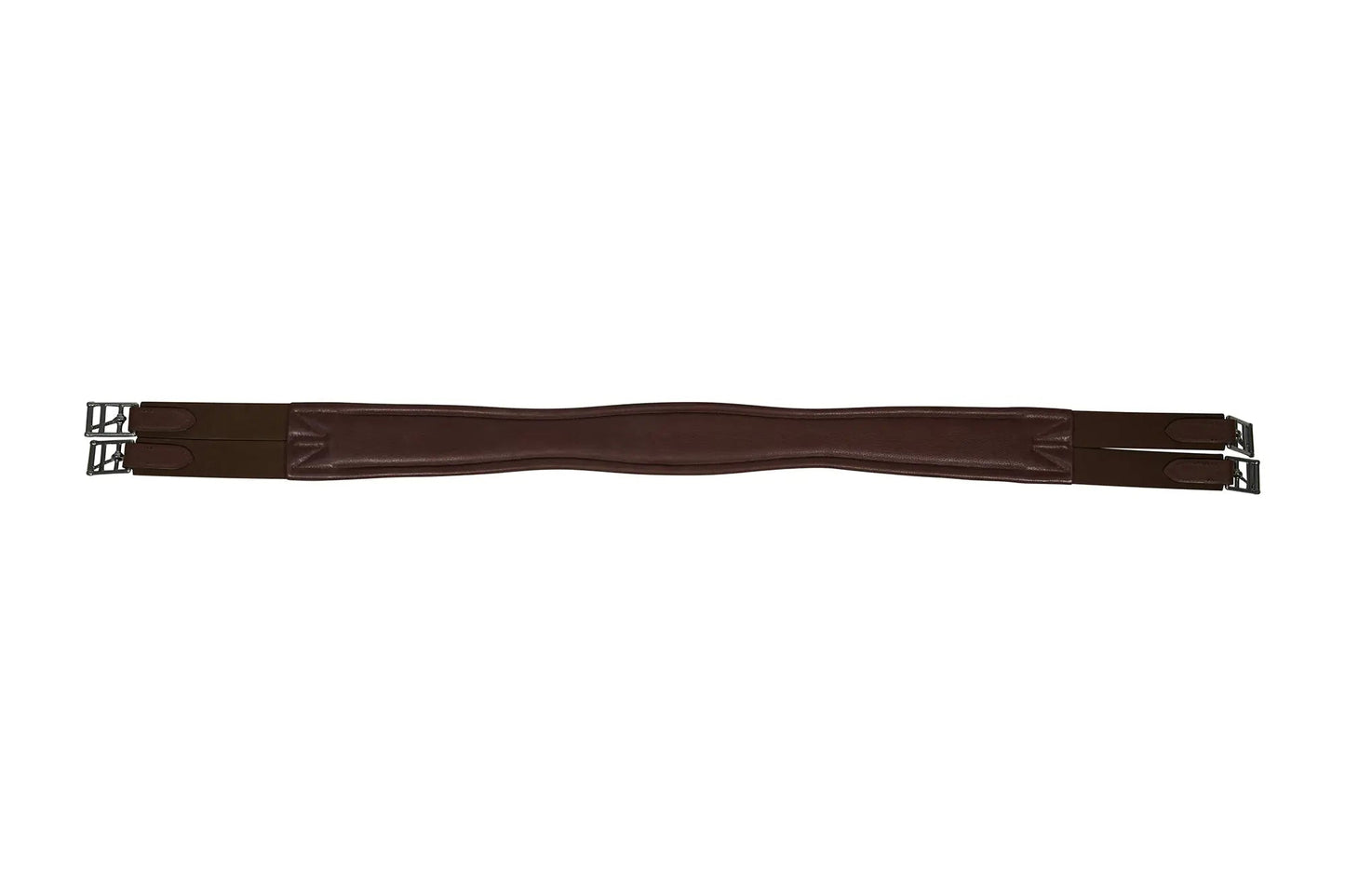 Brown leather girth strap on a white background