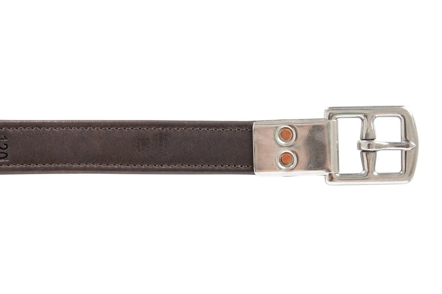 Brown leather belt with a silver buckle on a white background