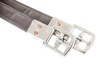 Gray belt with silver buckles on a white background