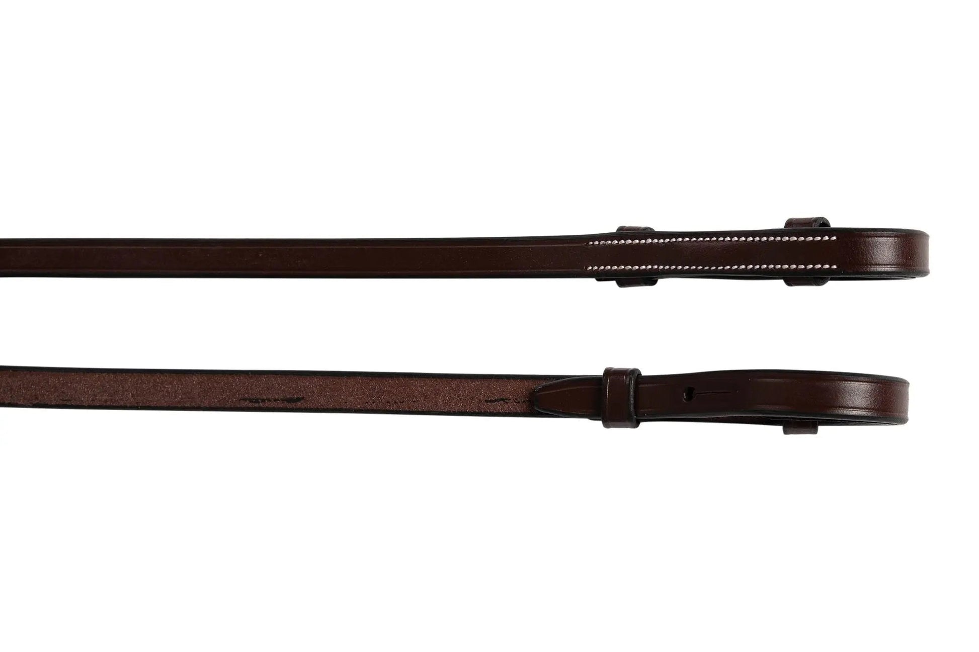 Two brown leather belts on a white background
