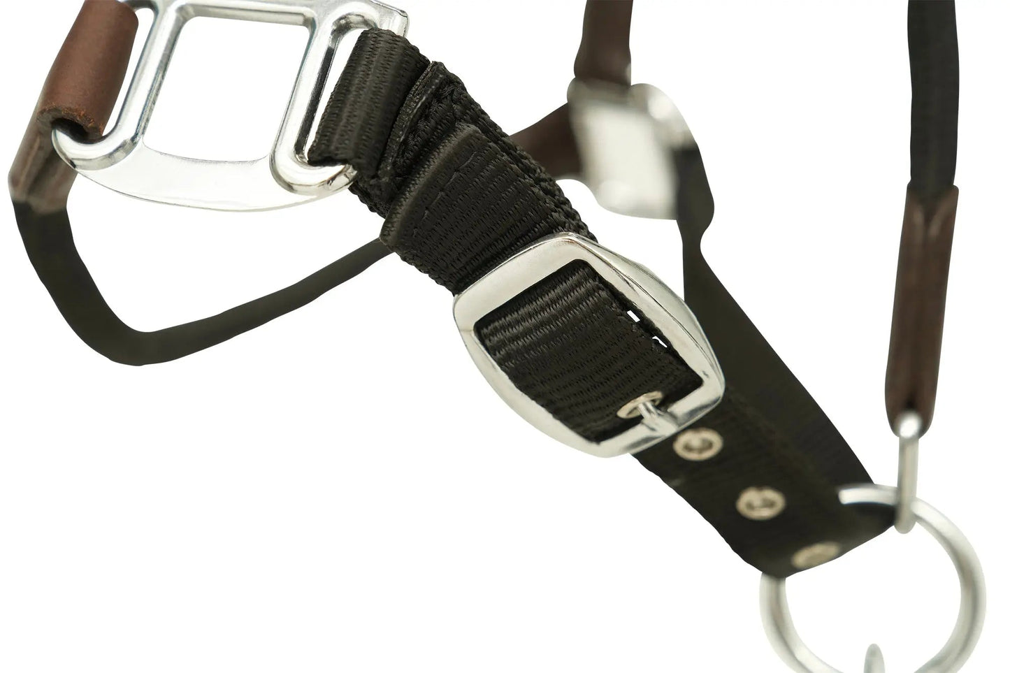 Keychain with black strap and metal clasp on a white background