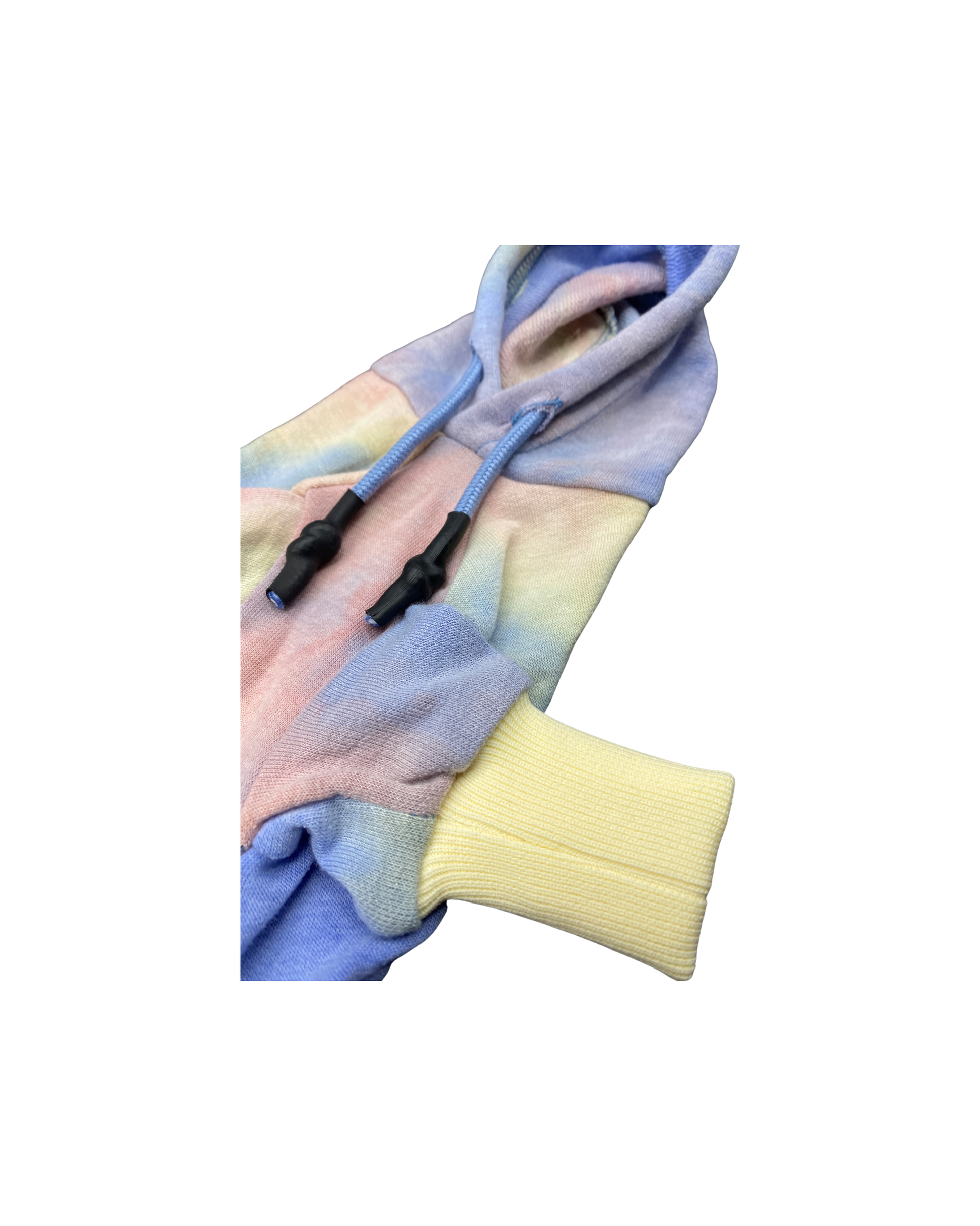 Multicolored hoodie with drawstrings on a white background