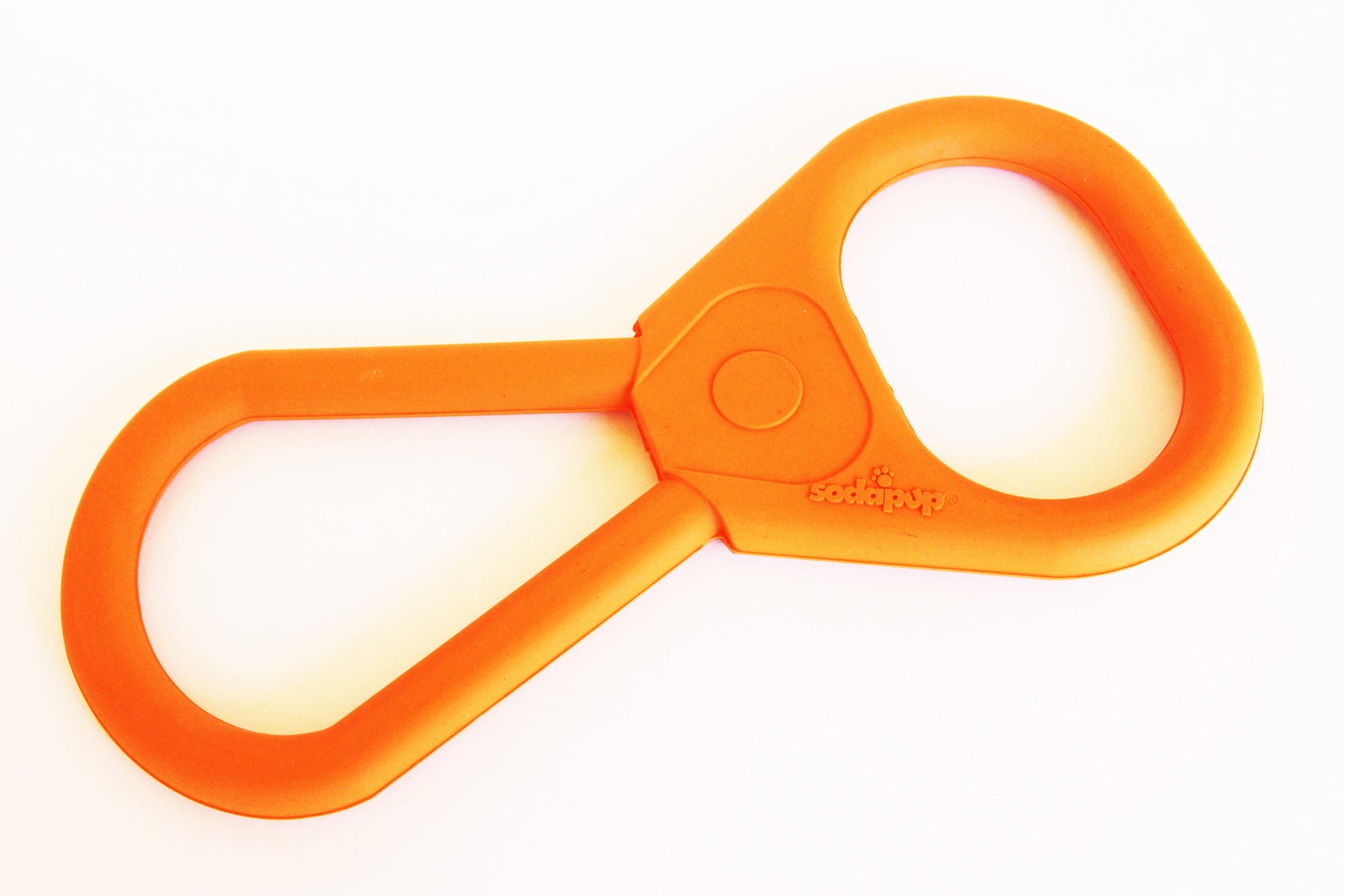 Orange plastic carabiner on a white background