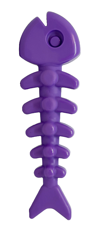Purple fish-shaped toy on a white background