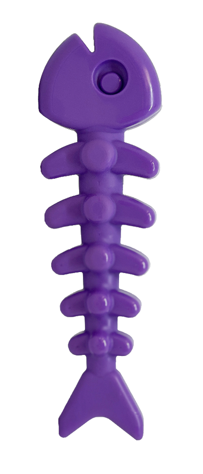 Purple fish-shaped toy on a white background