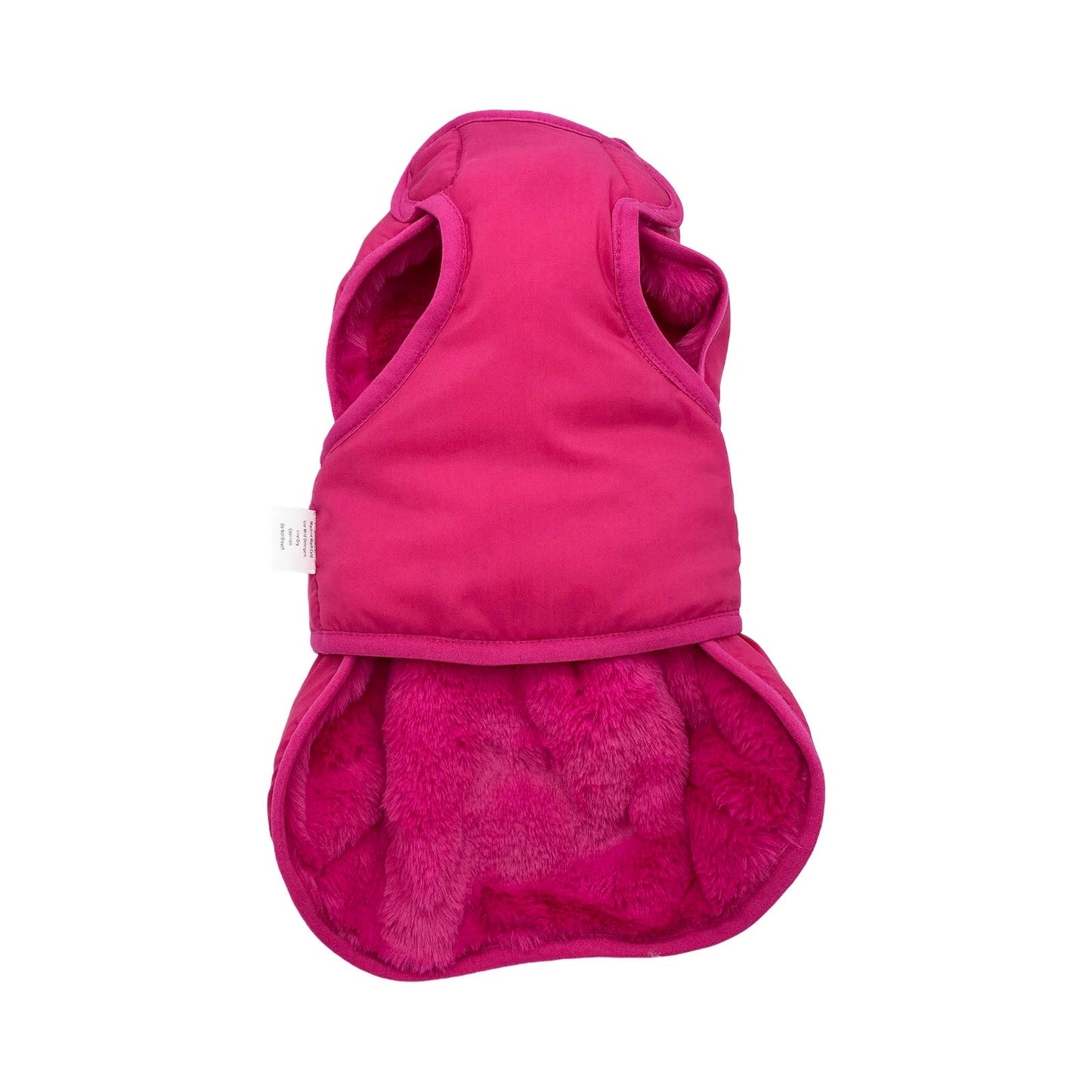 Pink dog vest with fur lining on a white background