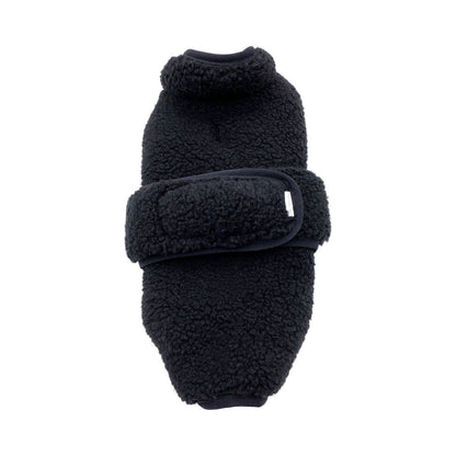 Black fleece dog sweater on a white background