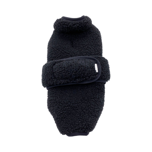 Black fleece dog sweater on a white background