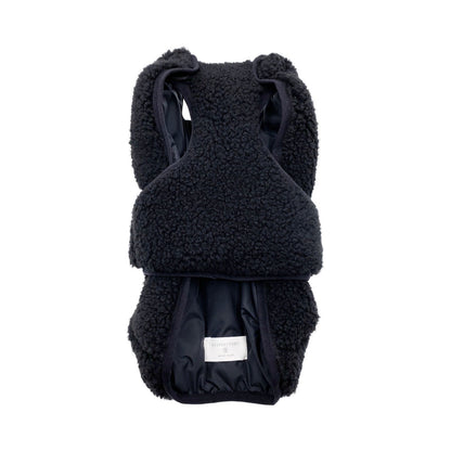 Black fleece baby carrier on a white background