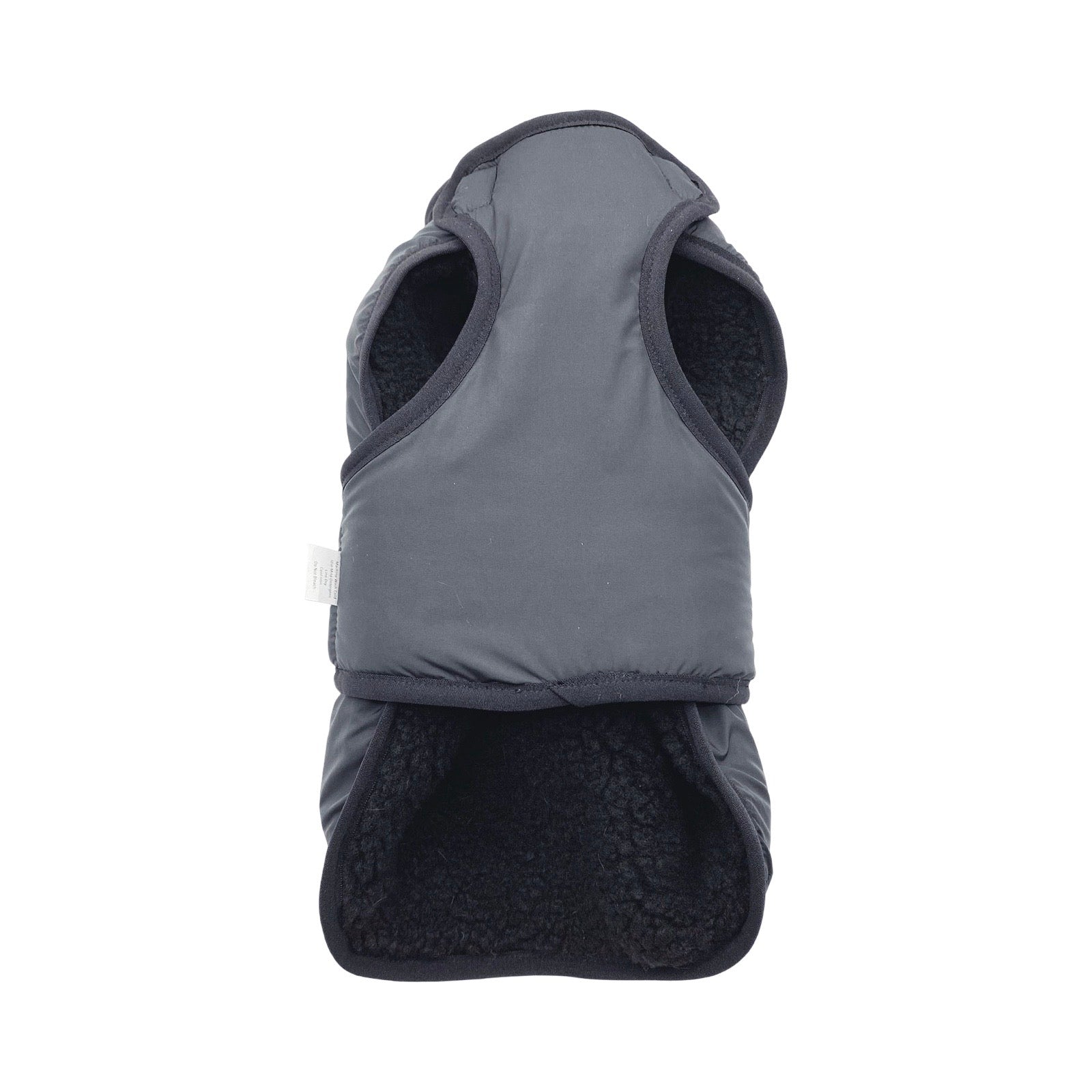 Gray dog vest with black interior on a white background