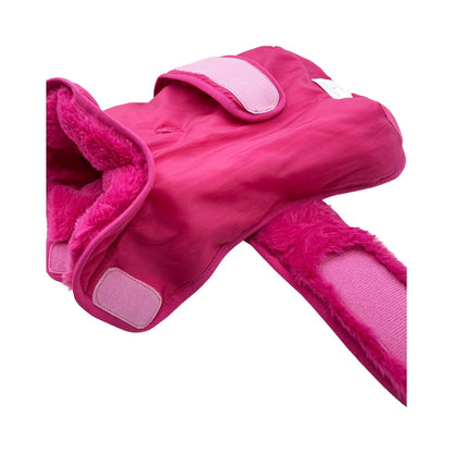 Pink slippers with fuzzy lining on a white background