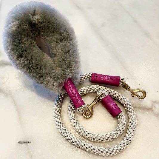 Bundle Shearling Fur Grip + Rope Leash for Dogs - Image 1