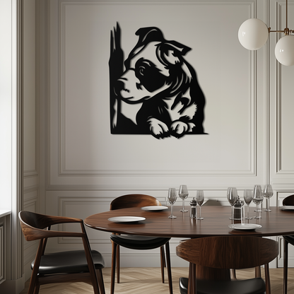 Cute Puppy Peeking Silhouette Metal Wall Art – Adorable Dog Decor for Pet Lovers- KAF685