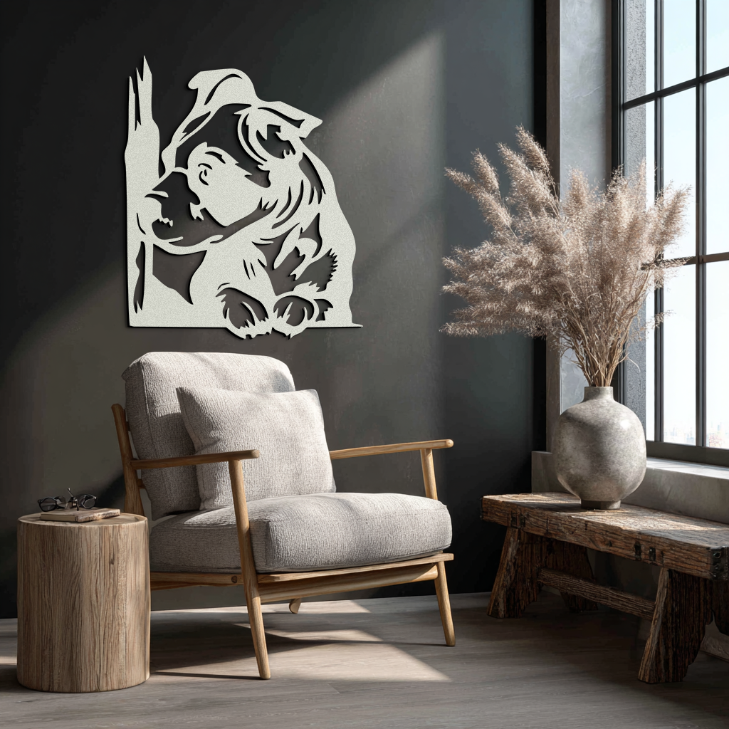 Cute Puppy Peeking Silhouette Metal Wall Art – Adorable Dog Decor for Pet Lovers- KAF685