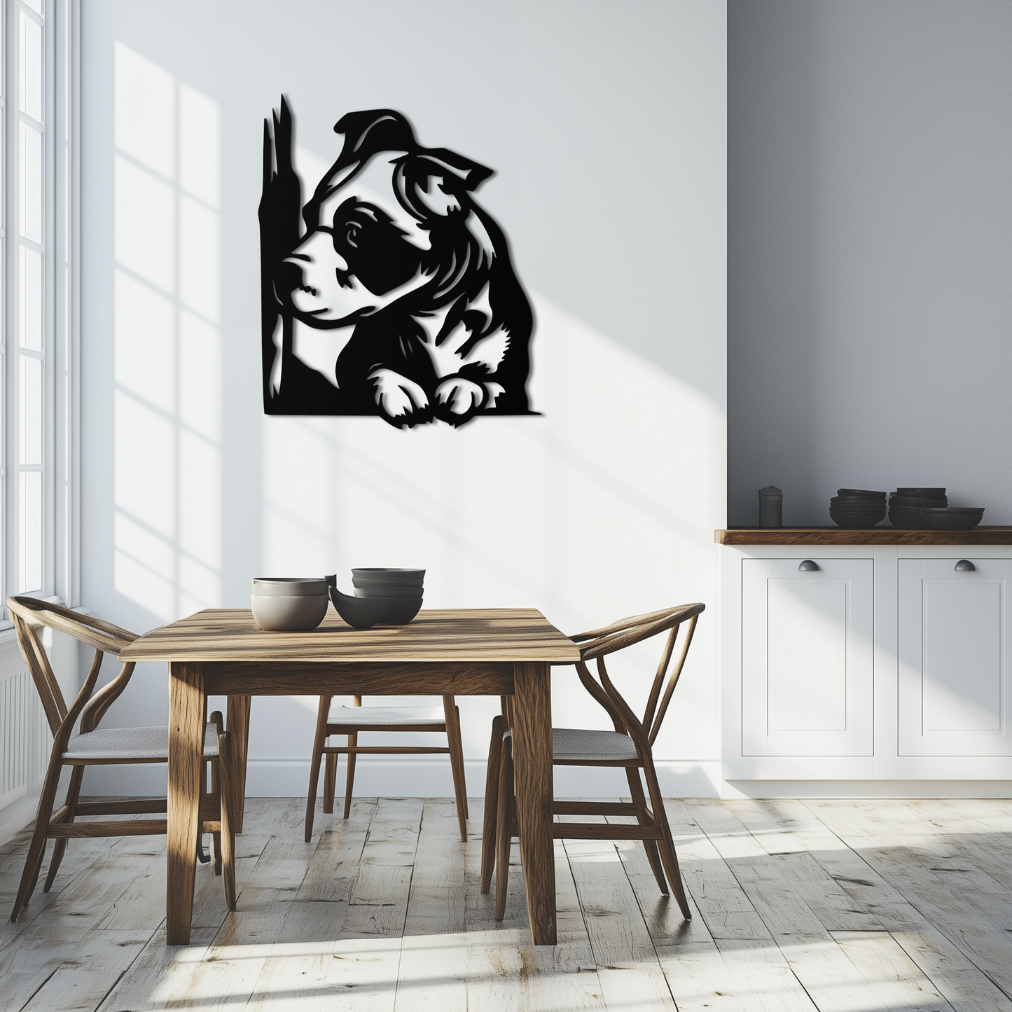 Cute Puppy Peeking Silhouette Metal Wall Art – Adorable Dog Decor for Pet Lovers- KAF685
