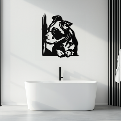 Cute Puppy Peeking Silhouette Metal Wall Art – Adorable Dog Decor for Pet Lovers- KAF685