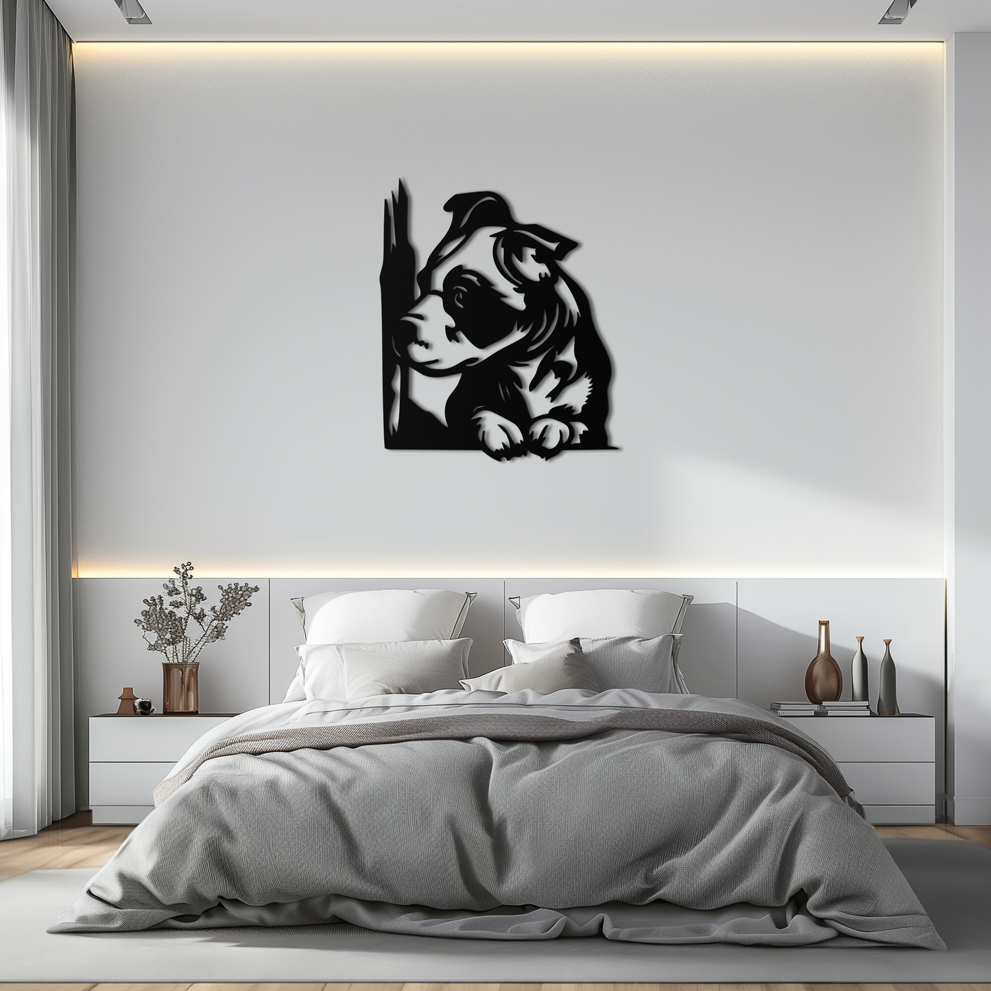 Cute Puppy Peeking Silhouette Metal Wall Art – Adorable Dog Decor for Pet Lovers- KAF685