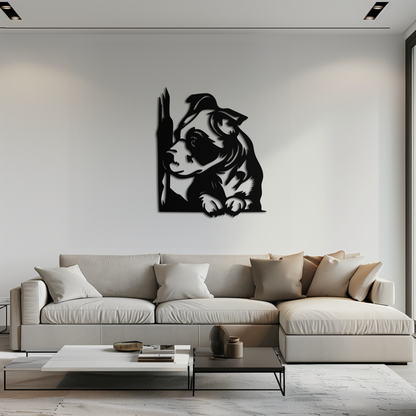 Cute Puppy Peeking Silhouette Metal Wall Art – Adorable Dog Decor for Pet Lovers- KAF685