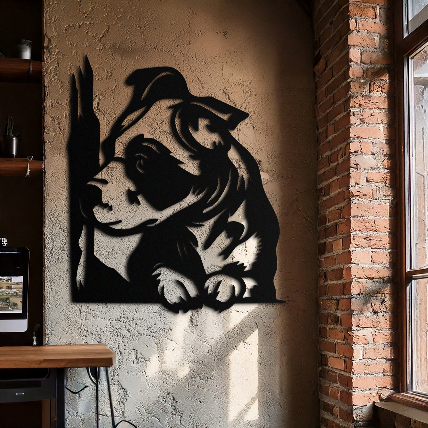 Cute Puppy Peeking Silhouette Metal Wall Art – Adorable Dog Decor for Pet Lovers- KAF685