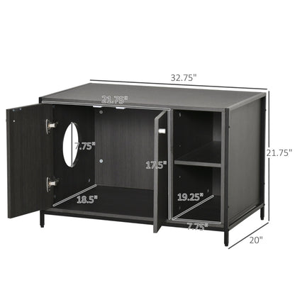Black metal cabinet with dimensions labeled on a white background