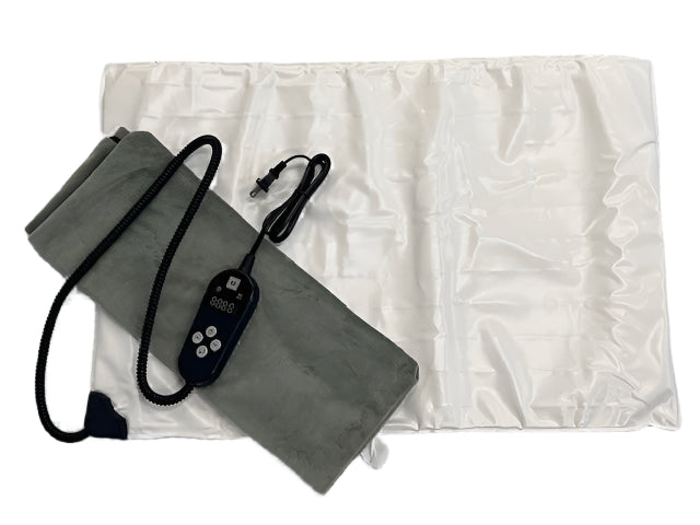 Gray heating pad with control panel on a white background