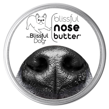 Container of blissful nose butter with a close-up of a dog's nose on a white background