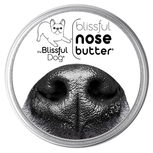 Container of blissful nose butter with a close-up of a dog's nose on a white background