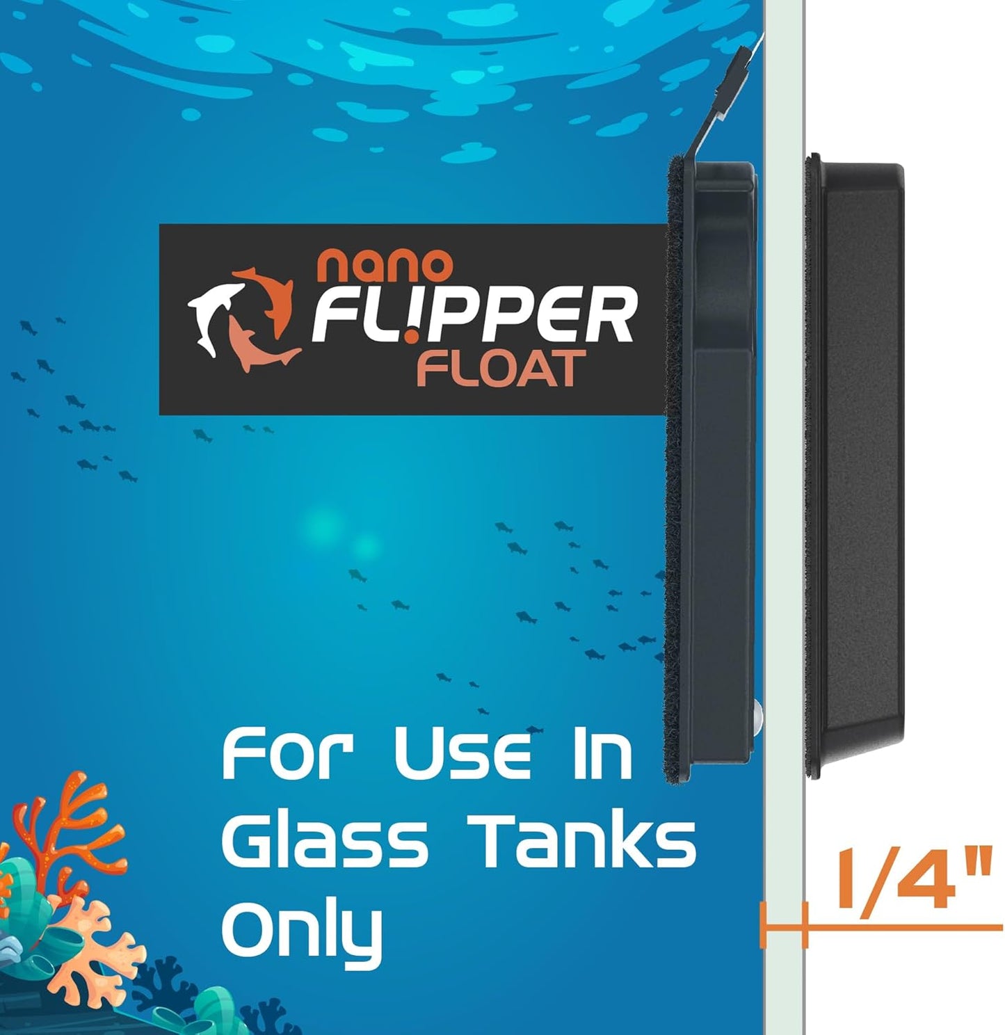 Nano Flipper Float product with ocean-themed background and branding.