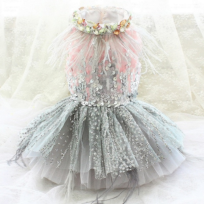 Children's dress with sequins and tulle on a white background