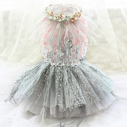Children's dress with sequins and tulle on a white background